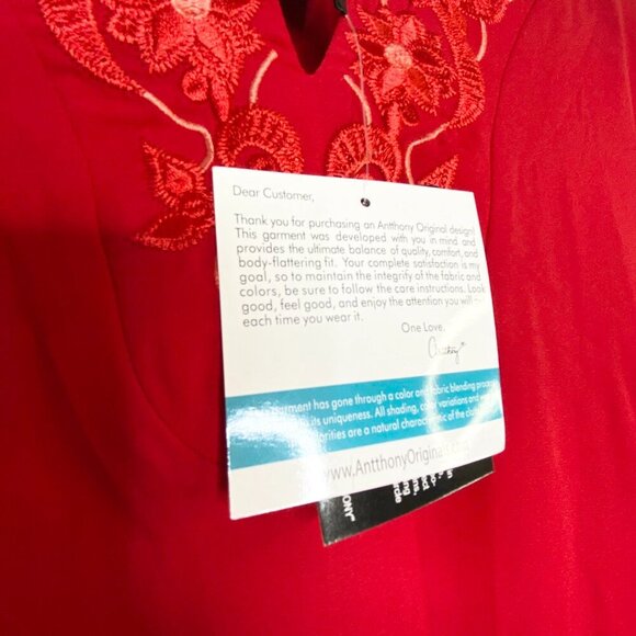 Antthony Originals Red Embroidered Floral Poncho Cape One Size Flowing Dressy - Picture 7 of 11